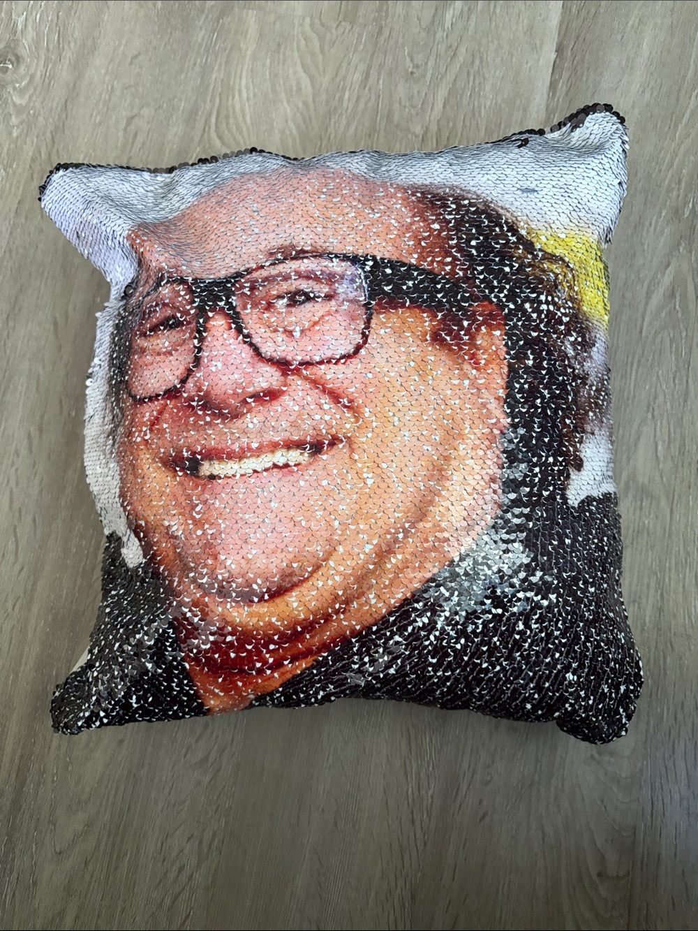 Sequin Reversible Color-Changing Danny DeVito Throw Pillow -